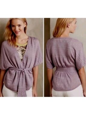 Anthropologie Moth Lavender Kimono Tie Front Cardigan Chevron - Size Large